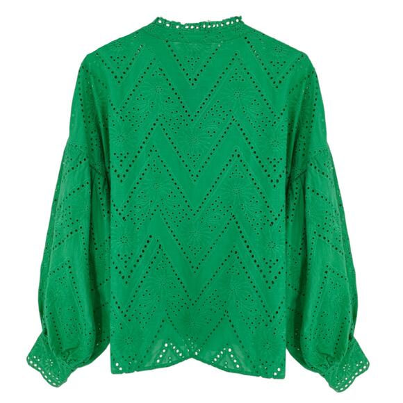 MAJE Ciggy Cotton Eyelet Shirt in Green 3|L - Picture 4 of 11